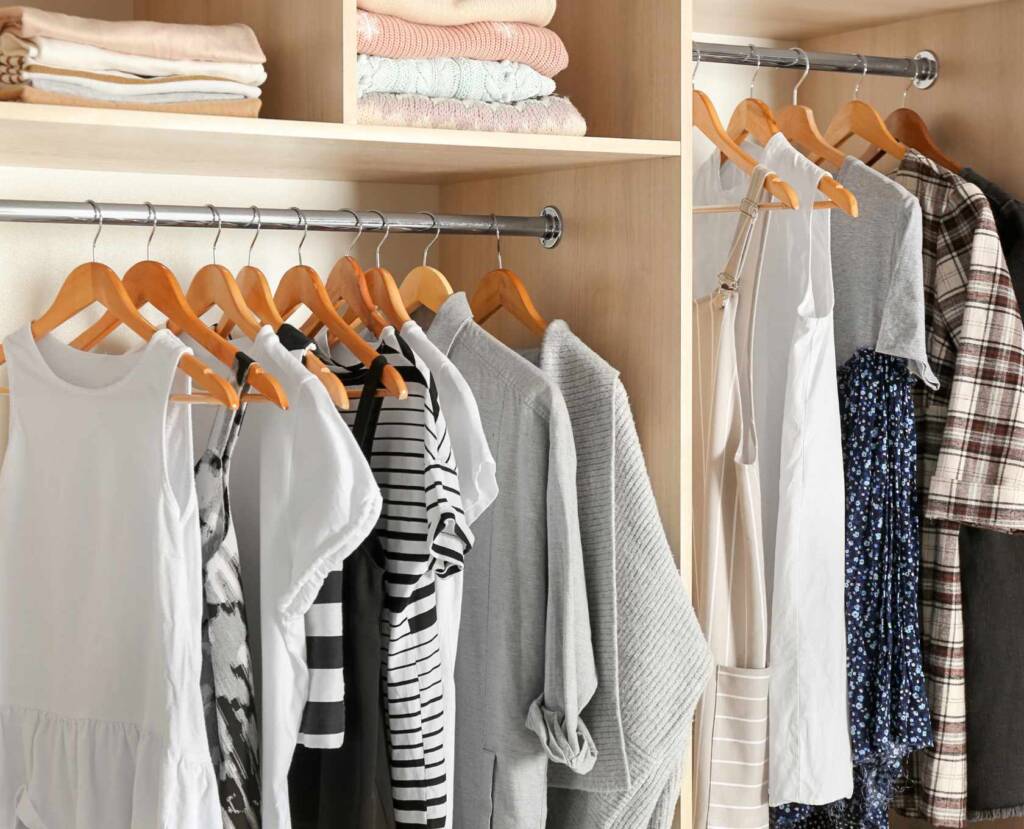 Choose which clothes to hang or fold in closet