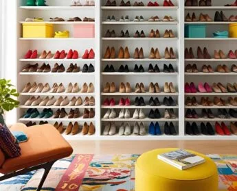Shoes Organized on Wall Shelves