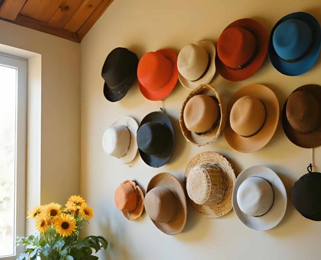 Hats organized as a wall display