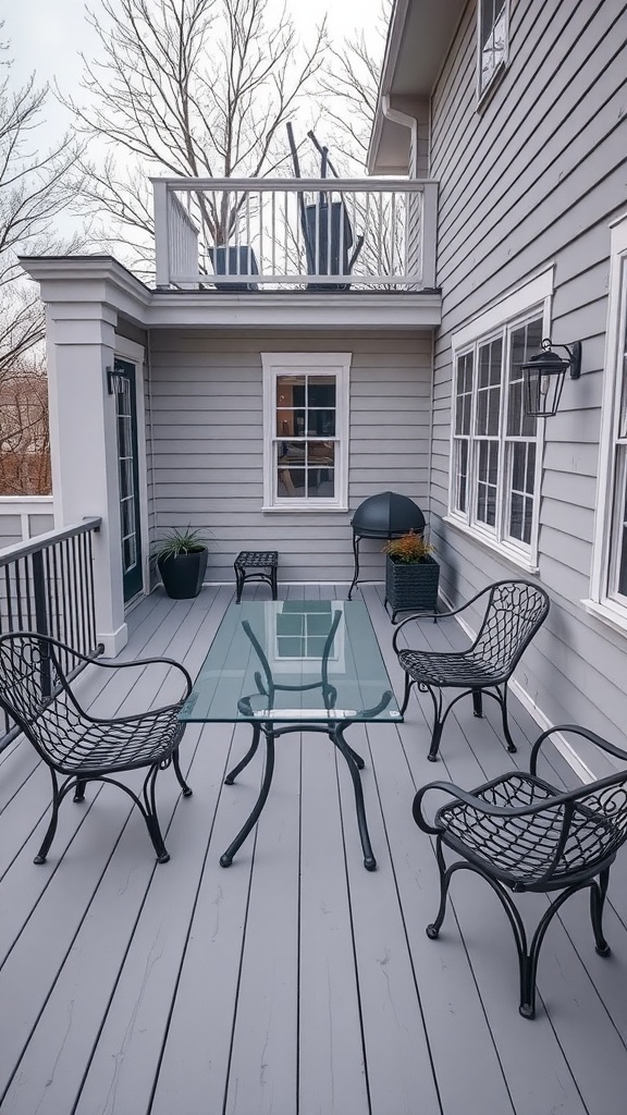 Deck stained in icy grey with modern outdoor furniture