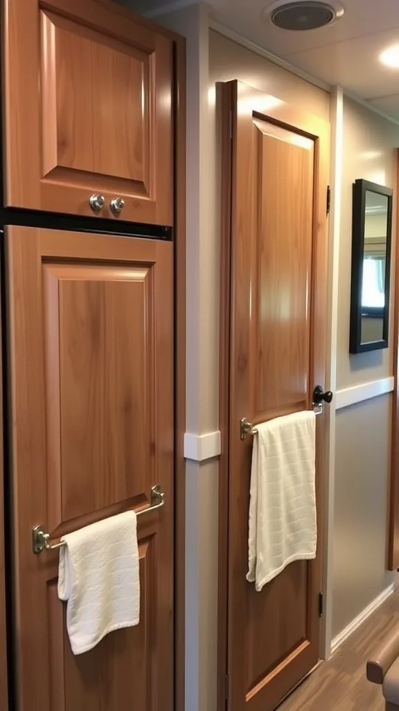 Image showing over-cabinet towel bars in an RV kitchen.